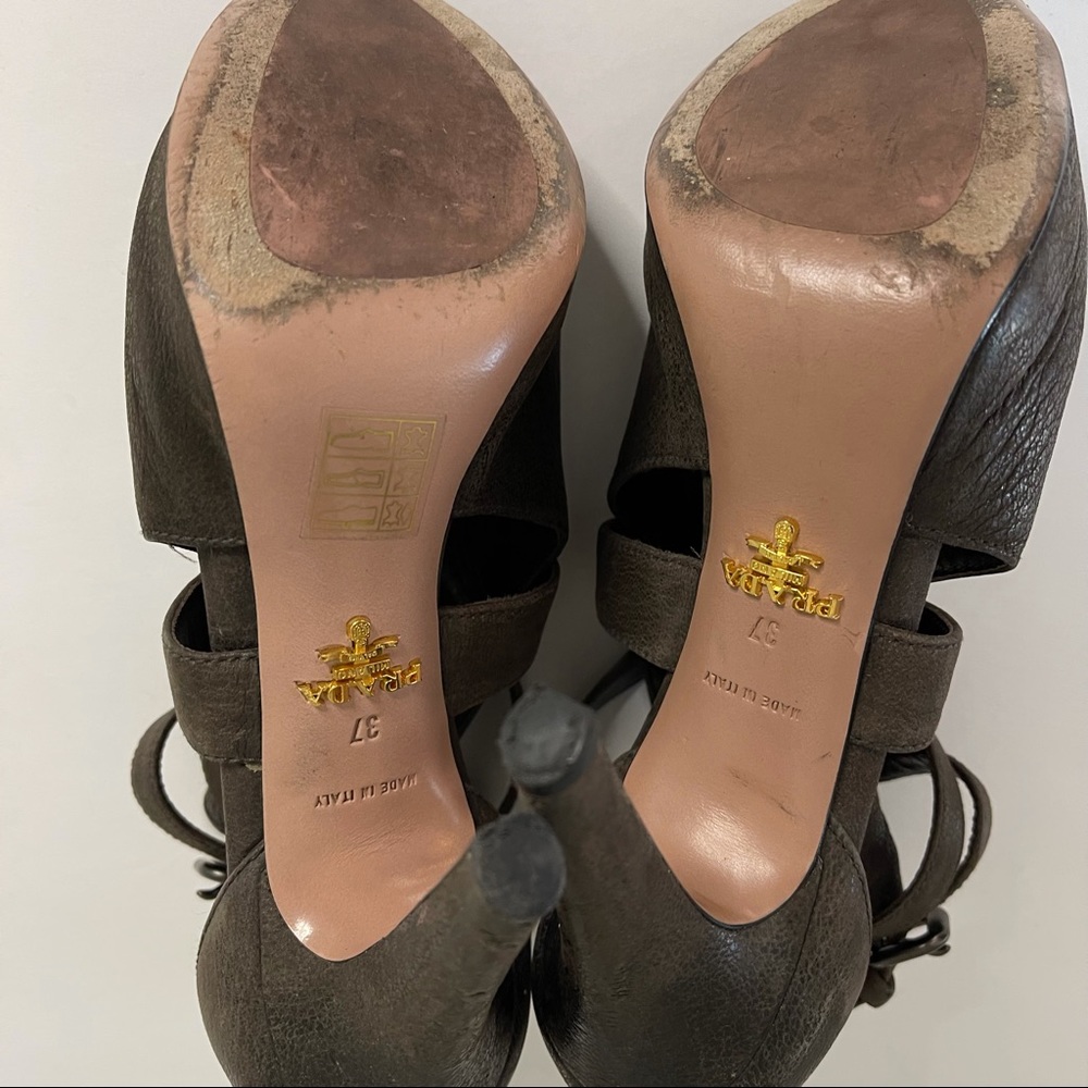 Prada Brown Suede Leather Cutout Peep-toe Stiletto Heels Platform Sz 37 Italy - Picture 5 of 14